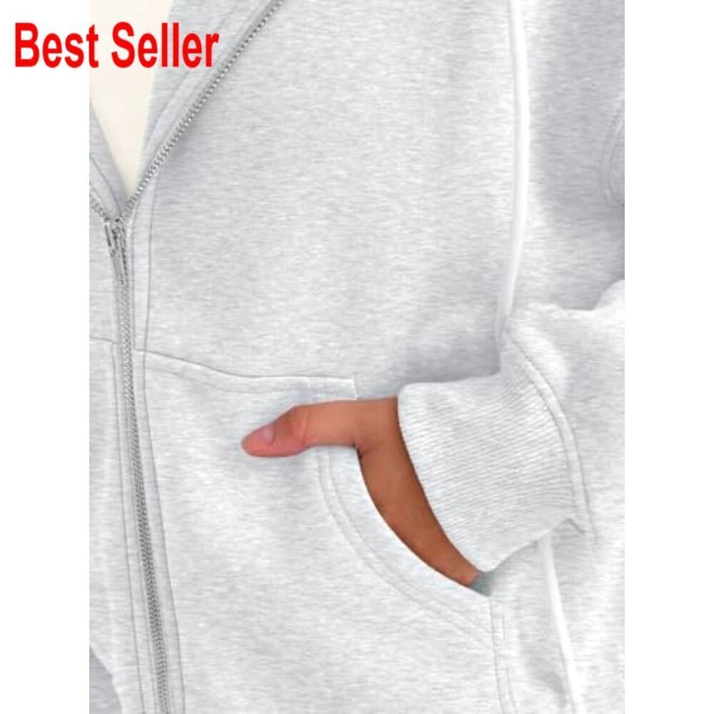 Cropped Zip Hoodie Women's Fleece Lined Lightweight Fall Winter Sweatshirt - Picture 5 of 5